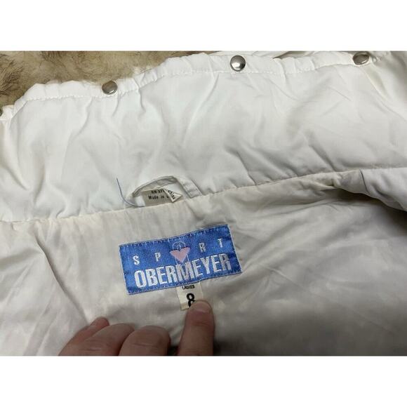 Vintage Obermeyer Sport Puffer Down Ski Parka Jacket White Fur Collar Size 8 - Picture 11 of 16